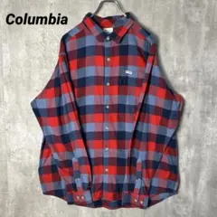 T-2655 Columbia ネルシャツ ブロックチェック L レッドネイビー