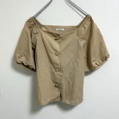 【オリーブデオリーブ】ブラウス M ベージュ スクエアネック パフスリーブ 半袖