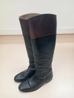 イブサンローラン本革ジョッキーブーツ　ブラック×ダークブラウン36 1/2