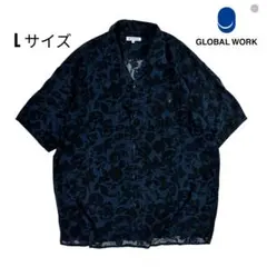 GLOBAL WORK 花柄 オープンカラーシャツ ネイビー Lサイズのサムネイル