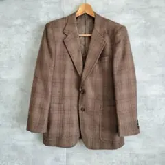 ヴィンテージホワイトライン 茶色 テーラードジャケット 日本製チェック柄Ｌ