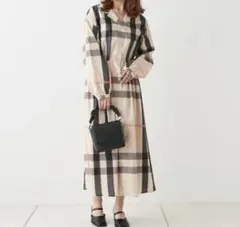チェック開襟シャツワンピース