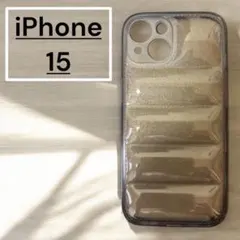 iPhone15 ダウンジャケットケース クリアブラウン 耐衝撃 おしゃれ