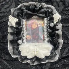 トレカケース フリル レースデコ 天使の羽 リボン B8 推し活 黒 ブラック