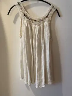 アイボリー フレアタンクトップ かぎ編み vintage