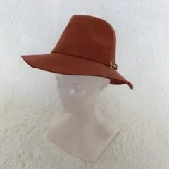 【新品　未使用】ビット付きウールフェルト中折れハット　オレンジ　レディース
