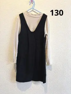 春服　黒のワンピース　130 と花の刺繍　ロンT 130