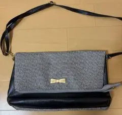 ショルダーバッグ ブラック グレー リボン