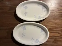 香蘭社　ホワイトブルー花柄楕円形皿2枚セット