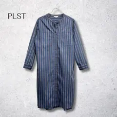 美品 PLST プラステ 紺 ストライプ柄 シャツワンピース M 春夏 0180