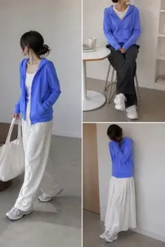 【未使用】UNIQLO UVカット フルジップパーカ ブルー L レディースのサムネイル