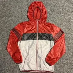 adidas フード付き ナイロンジャケット レッド/ブラック　アディダス
