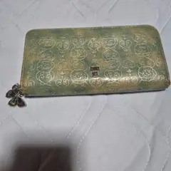 ANNA SUI花柄エンボス緑色長財布