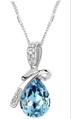 大粒雫型クリスタルネックレス ライトブルー レディース・メンズネックレス