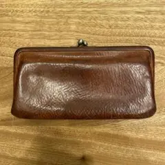 レザー 二つ折りがま口長財布 ブラウン