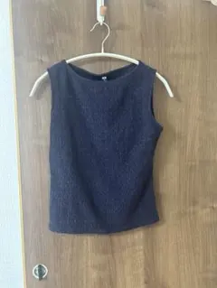 UNIQLO シャーリング ボートネックT ノースリーブ S ネイビー