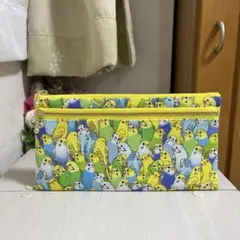 セキセイインコ　ぎゅうぎゅう　インコ柄　お財布ポーチ　お財布代わりになるポーチのサムネイル