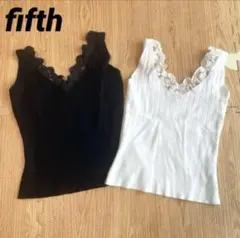 fifth フィフス　リブ編みVネックタンクトップ　レースタンクトップ　黒　白
