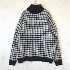 アズールバイマウジー／ニット セーター 長袖 タートルネック チェック柄 黒