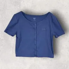 GAP/ギャップ　前ボタンTシャツ　半袖　リブ編み　クロップド　ロゴ入り　XS