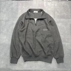 刺繍入り ハーフジップ トレーナー グレー M 長袖 スウェット 古着 メンズ