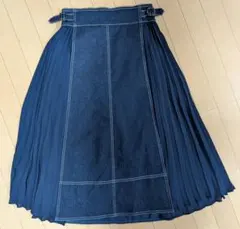 ネイビー プリーツスカート デニム