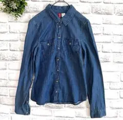 H＆M★デニム調シャツ(S相当) 小さめ 羽織 やわらか カジュアル