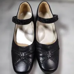 Hush Puppies 22.5　パンプス ストラップ ステッチ レザー 黒のサムネイル
