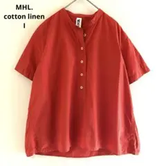 209MHL.コットンリネンゆったりプルオーバー半袖シャツ1S綿麻オレンジピンク