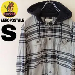 USA古着 AEROPOSTALE　ネルシャツパーカーS　グレーブラックチェック