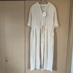 INES DE LA FRESSANGE 半袖レーヨンギャザーワンピース　L