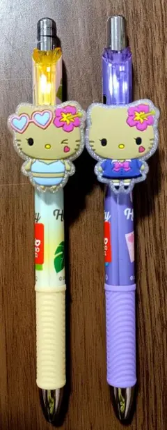 ハローキティ マスコット付き ゲルペン シャープペン 2本セット 日焼けキティ