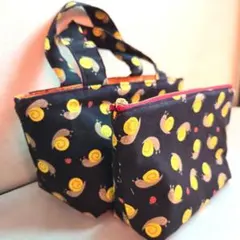 【手作り】カタツムリ柄トートバッグとポーチセット