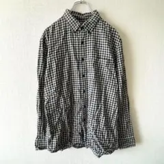 【ユニクロ】　チェックシャツ　ボタンダウン　綿100%　白黒　L　e0236