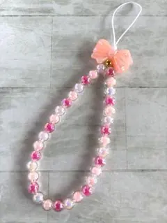 ビーズストラップ スマホストラップ　ストラップ　キーホルダー　ピンク　⑫