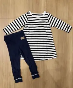 ボーダー柄ワンピースとレギンスセット