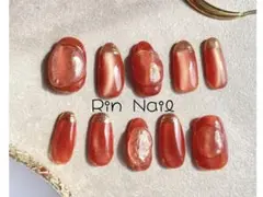 【初回特典付き】現品販売　マグネット茶オレンジぷっくり　ネイルチップ