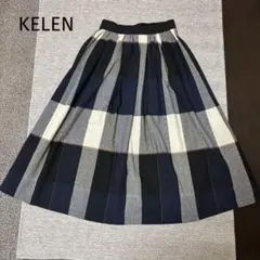 KELEN チェック柄　Aラインロングスカート　ネイビーのサムネイル