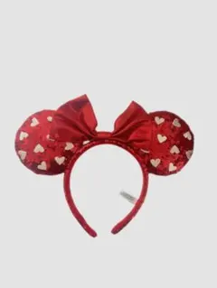 赤いハート スパンコール 柄ミニー 耳 カチューシャ