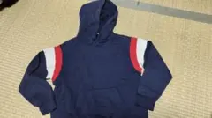 ネイビー フード付きパーカー 袖ストライプ 140cm