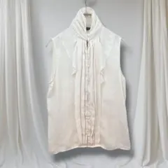 ZARA ノースリーブブラウス フリル 白 S 春 シフォン 前ボタン 上品