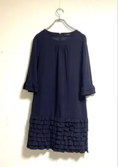 GALLORIA フリル ネイビー 七分袖ワンピース セレモニー 卒業式