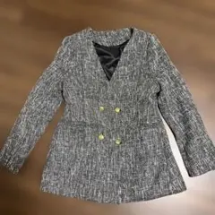 ダブルブレスト ノーカラージャケット グレー系