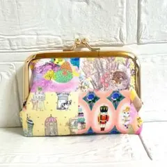 ハンドメイド　がま口カードケース　ユキエモン　パッチワーク柄