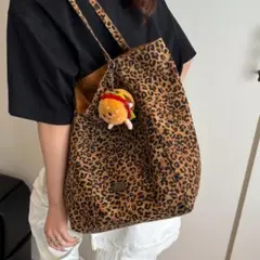 レオパード柄 リバーシブル トート ショルダーバッグ ヒョウ柄 マチ付 大容量
