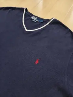 Polo by Ralph Lauren Vネック 鹿の子Tシャツ ネイビー L