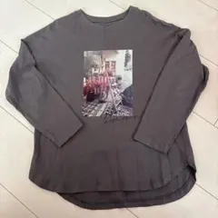 GU グレー フラワーショップ プリント 長袖カットソー 130
