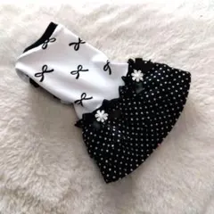 犬服リボン柄クールニット二段スカート水玉ワンピース