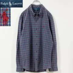 XL　90s復刻　ポロラルフローレン　タータンチェックボタンダウンシャツ　刺繍