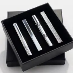 【箱付き】ネクタイピン 4本セット ギフト シルバー 父の日 プレゼント メンズ